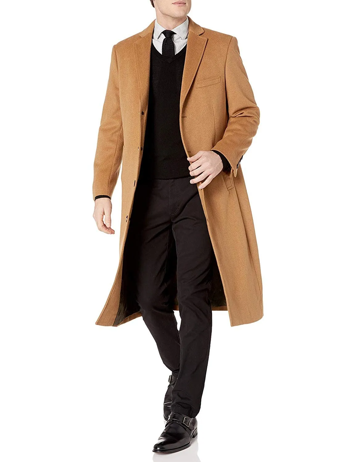 Adam Baker Men's Overcoat Single Breasted Luxury Wool/Cashmere Full Length Topcoat