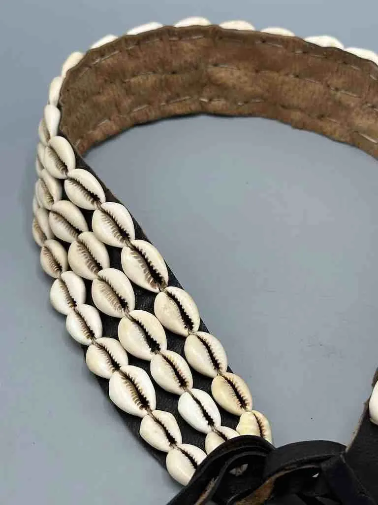 African Cultural Very High Quality Wide Real Cowrie Shell-Leather Tie Closure Belt - 4 Colors