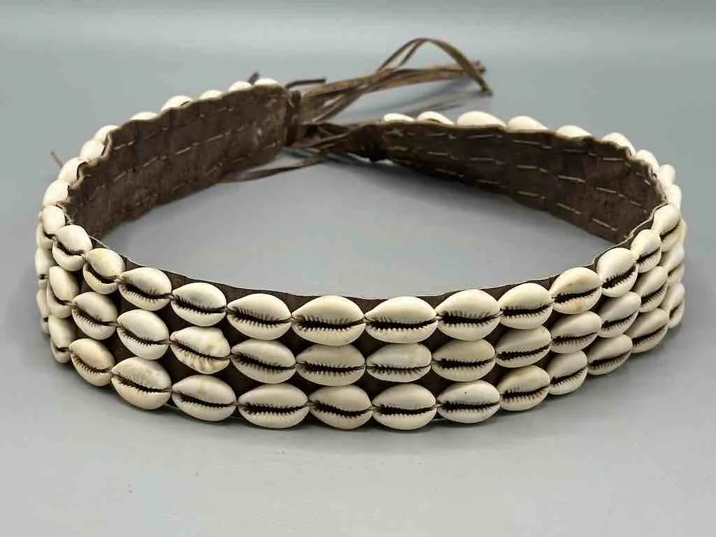 African Cultural Very High Quality Wide Real Cowrie Shell-Leather Tie Closure Belt - 4 Colors