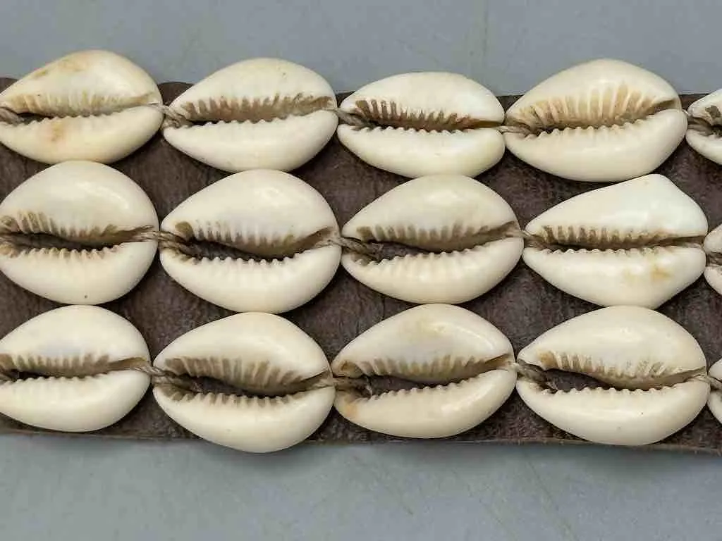 African Cultural Very High Quality Wide Real Cowrie Shell-Leather Tie Closure Belt - 4 Colors