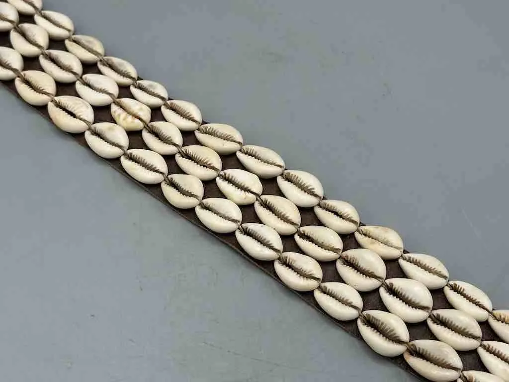 African Cultural Very High Quality Wide Real Cowrie Shell-Leather Tie Closure Belt - 4 Colors