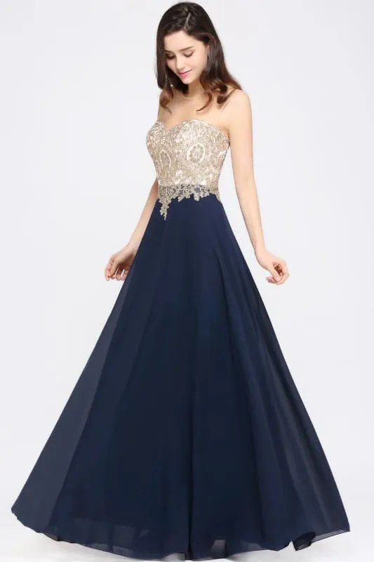 Appliques Cheap Long Prom Dresses Dusty Rose Evening Party Gown