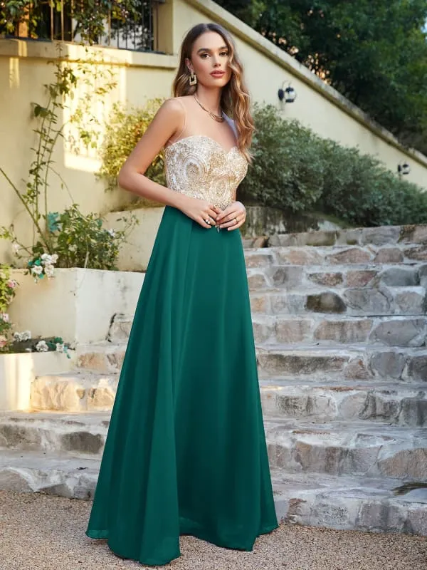 Appliques Cheap Long Prom Dresses Dusty Rose Evening Party Gown