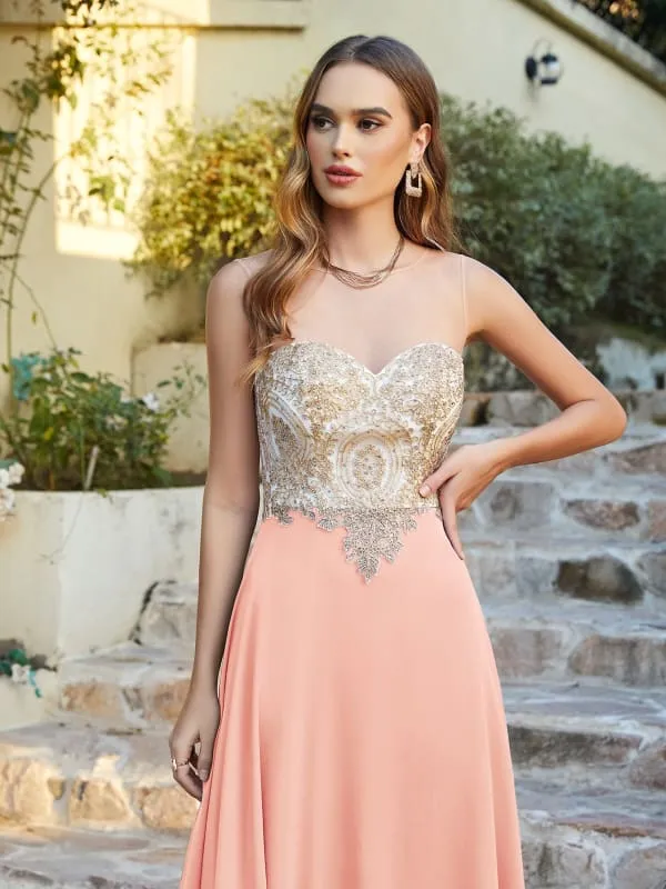 Appliques Cheap Long Prom Dresses Dusty Rose Evening Party Gown