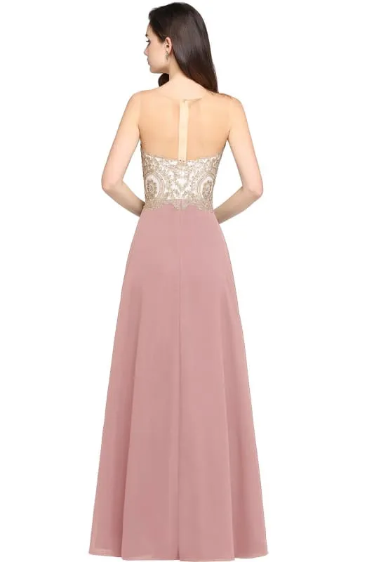 Appliques Cheap Long Prom Dresses Dusty Rose Evening Party Gown