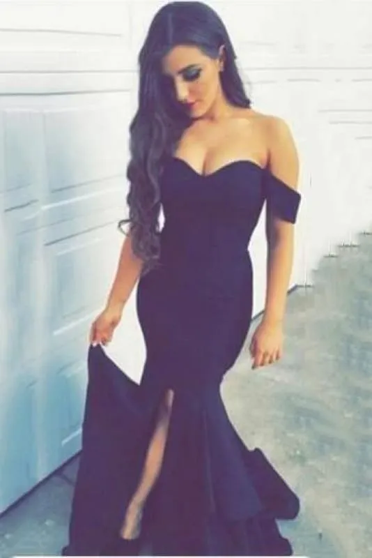 Bridelily Off the Shoulder Mermaid Evening Dress Sexy Long Split Party Dresses