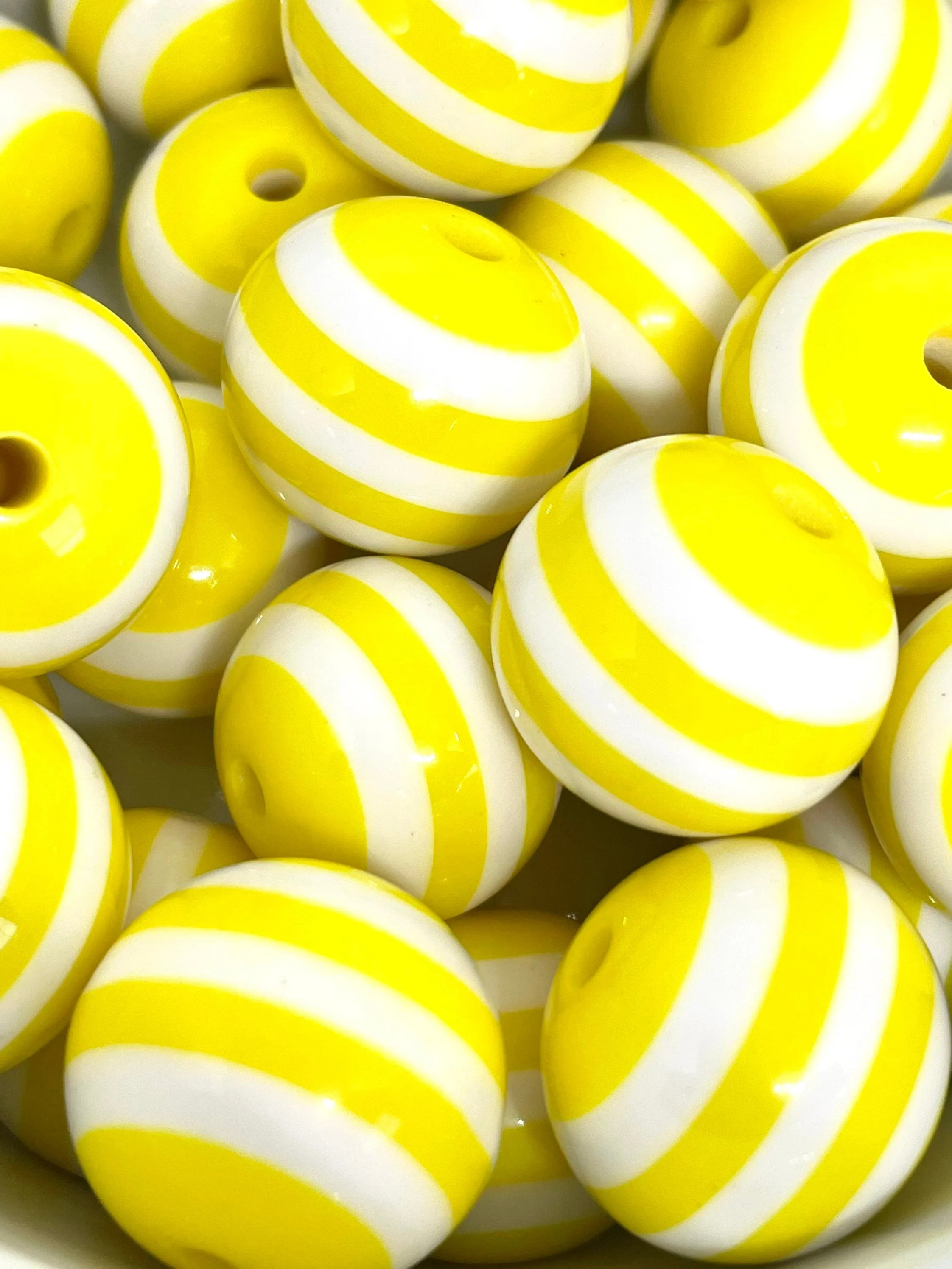 Bright Yellow Beads, Bee Beads for Jewelry Making, Chunky Beads for Necklace, Yellow Striped Beads, 20mm Large Beads for Chunky Jewelry