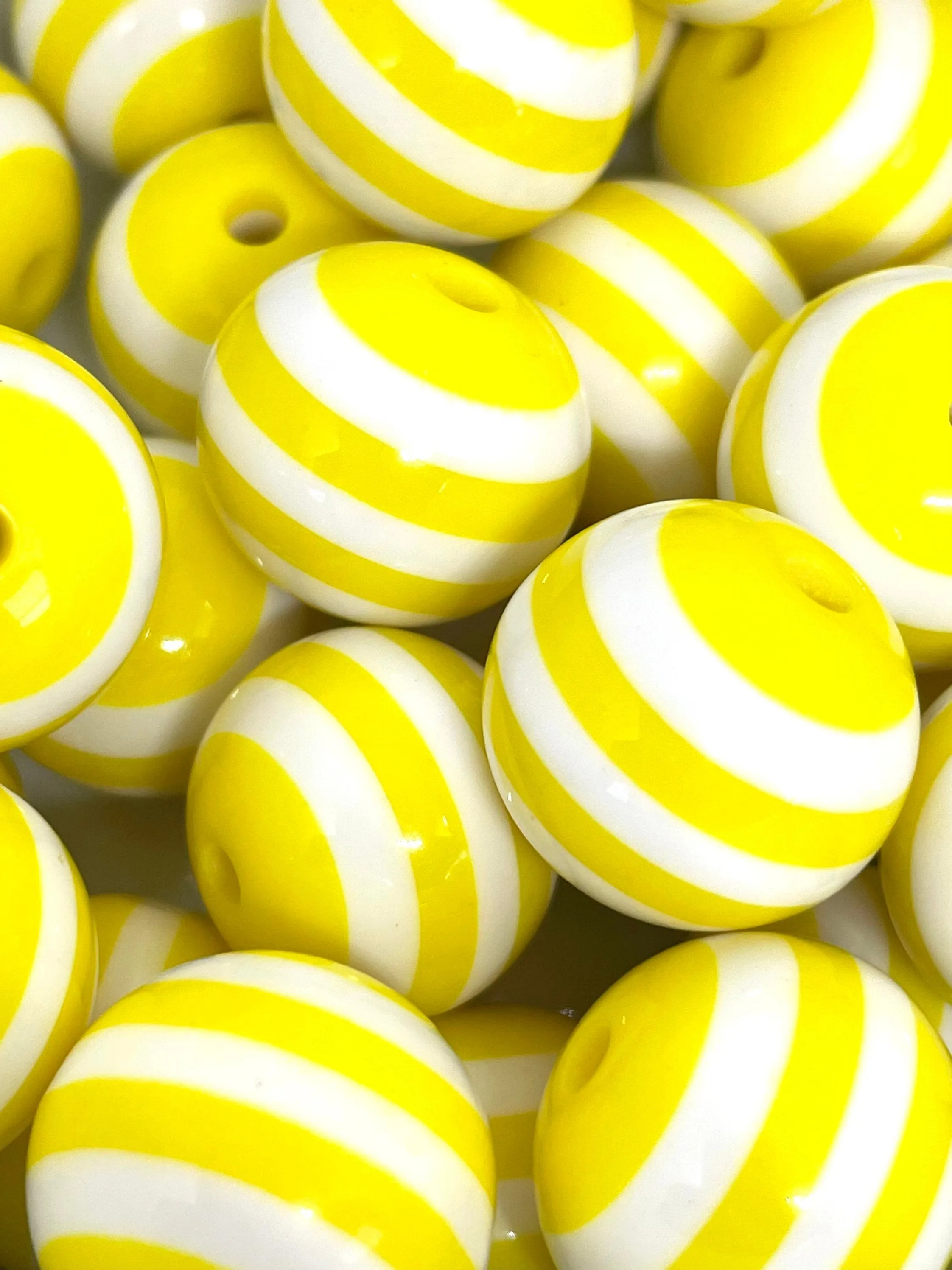 Bright Yellow Beads, Bee Beads for Jewelry Making, Chunky Beads for Necklace, Yellow Striped Beads, 20mm Large Beads for Chunky Jewelry