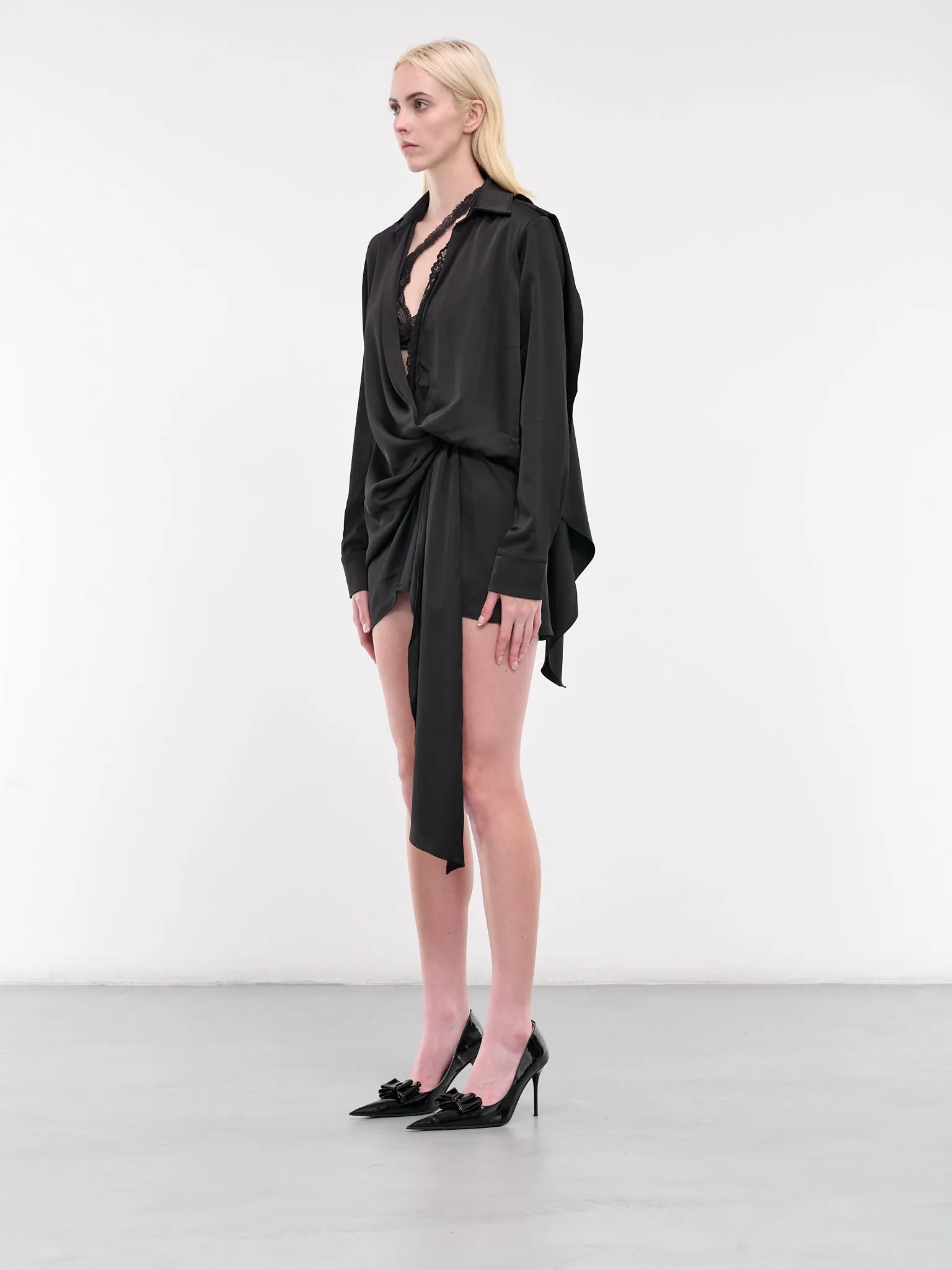 Draped Shirt Wrap Dress (DR068A-BLACK)