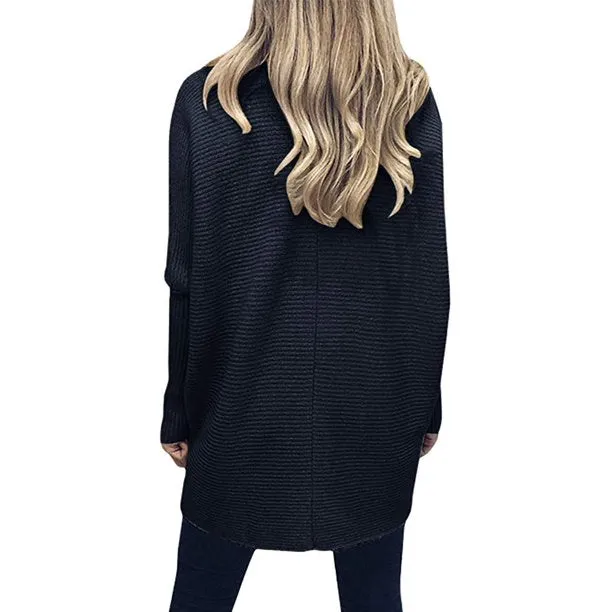 Fantaslook Oversize Womens Turtleneck Sweaters Batwing Sleeve Asymmetric Hem Pullover Sweater