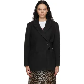 GANNI Black Wool Wrap Coat