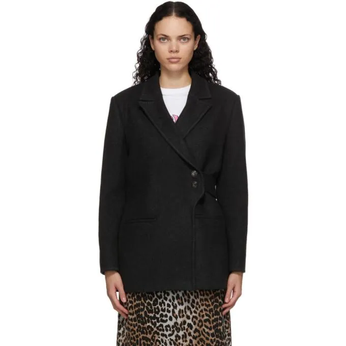 GANNI Black Wool Wrap Coat