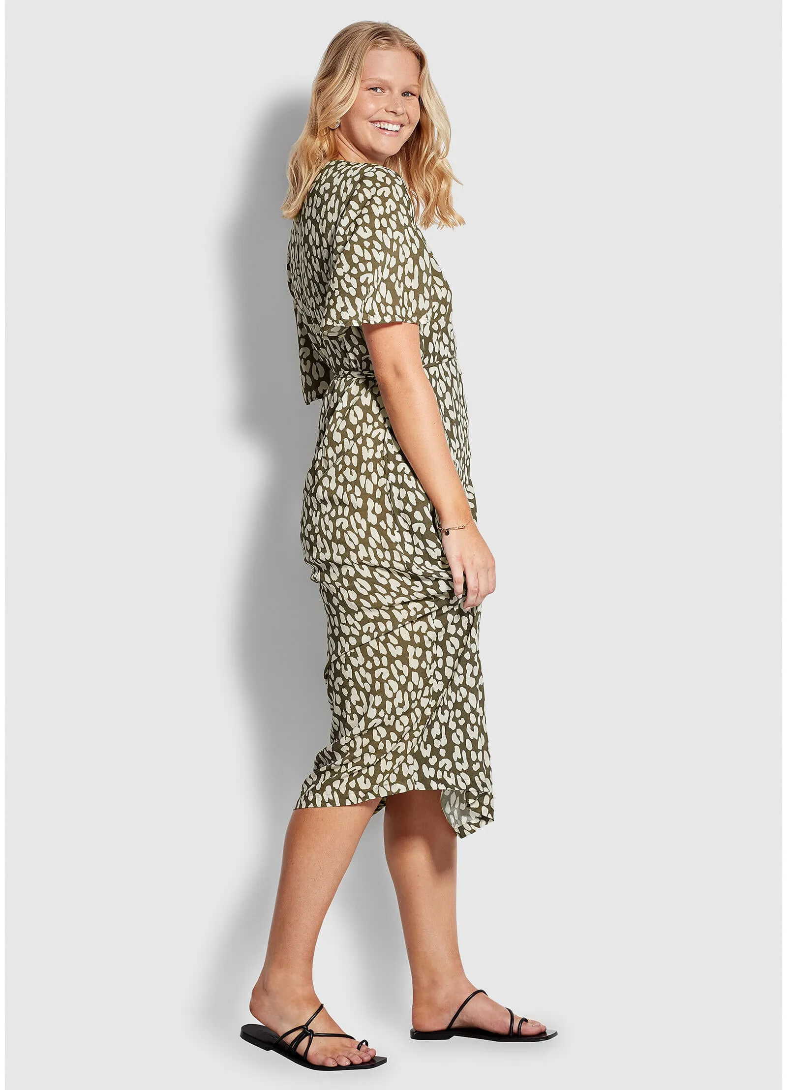 Leopard Wrap Maxi Dress - Khaki