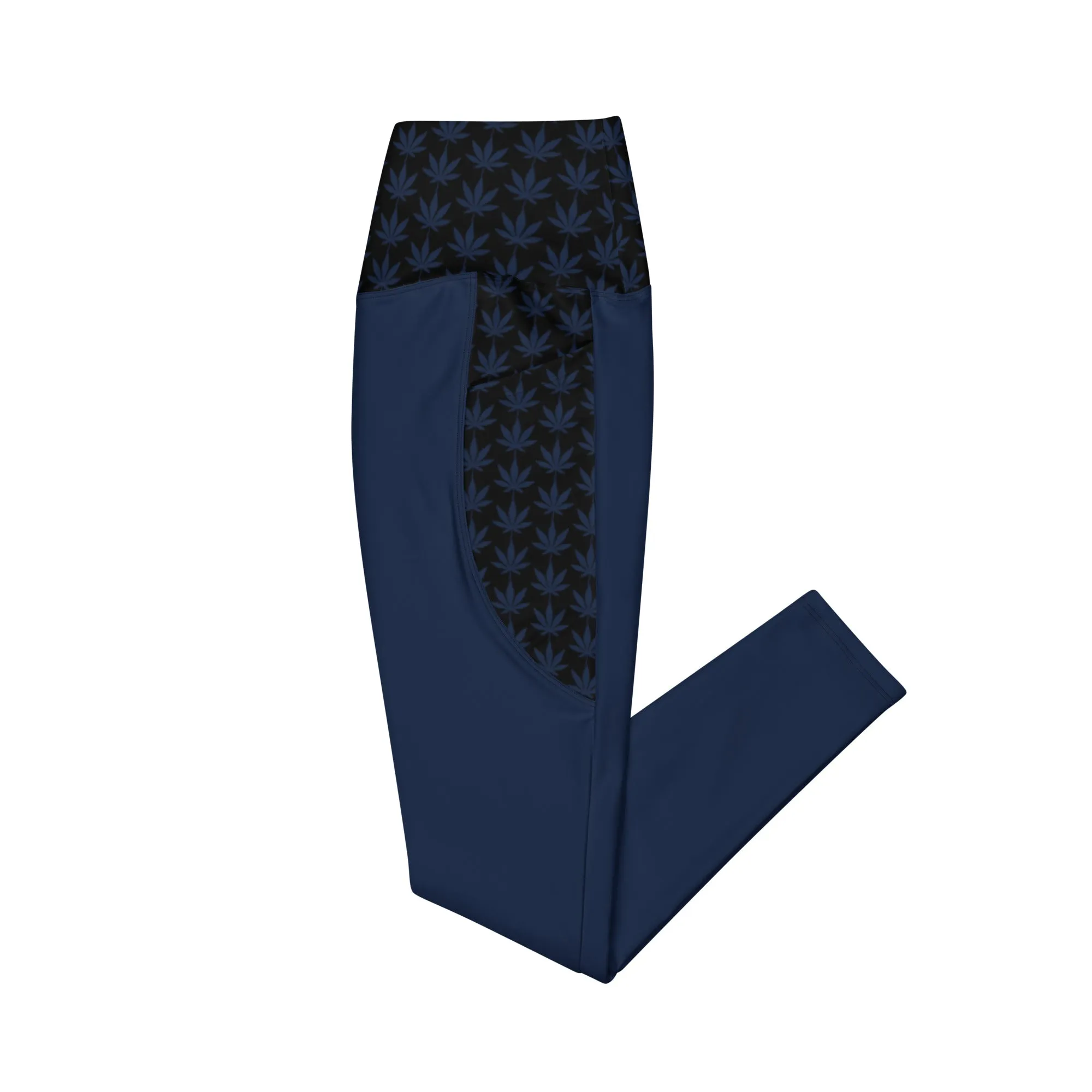 Navy Blue And Black Leggings With Pockets