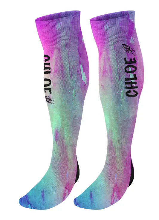 Personalized Track Knee High Socks, Watercolor Background, Custom Track and Field, Winged Foot Socks