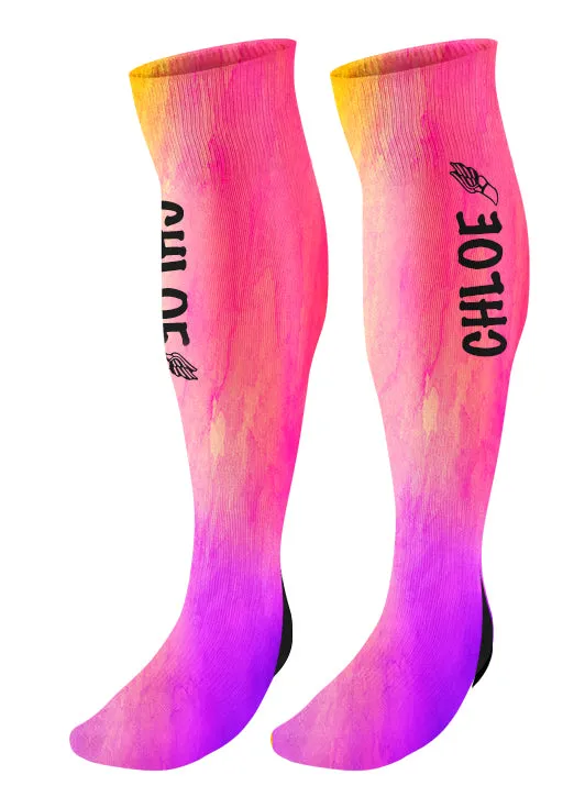 Personalized Track Knee High Socks, Watercolor Background, Custom Track and Field, Winged Foot Socks