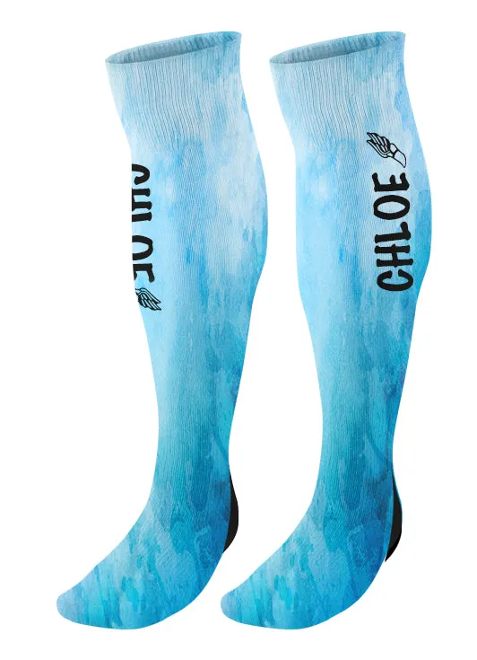 Personalized Track Knee High Socks, Watercolor Background, Custom Track and Field, Winged Foot Socks