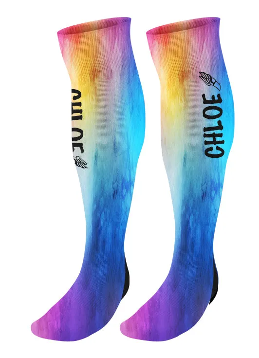 Personalized Track Knee High Socks, Watercolor Background, Custom Track and Field, Winged Foot Socks