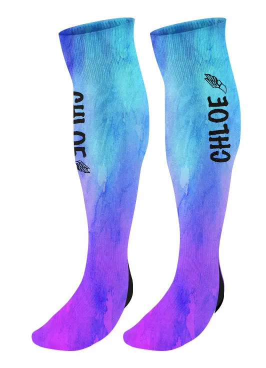 Personalized Track Knee High Socks, Watercolor Background, Custom Track and Field, Winged Foot Socks