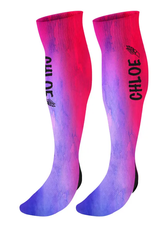 Personalized Track Knee High Socks, Watercolor Background, Custom Track and Field, Winged Foot Socks