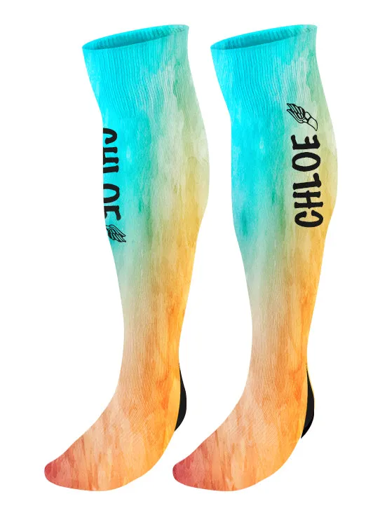 Personalized Track Knee High Socks, Watercolor Background, Custom Track and Field, Winged Foot Socks