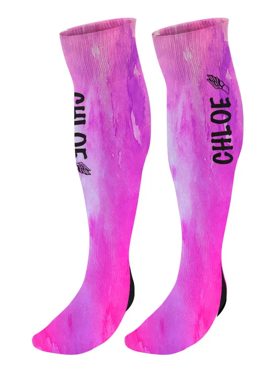 Personalized Track Knee High Socks, Watercolor Background, Custom Track and Field, Winged Foot Socks
