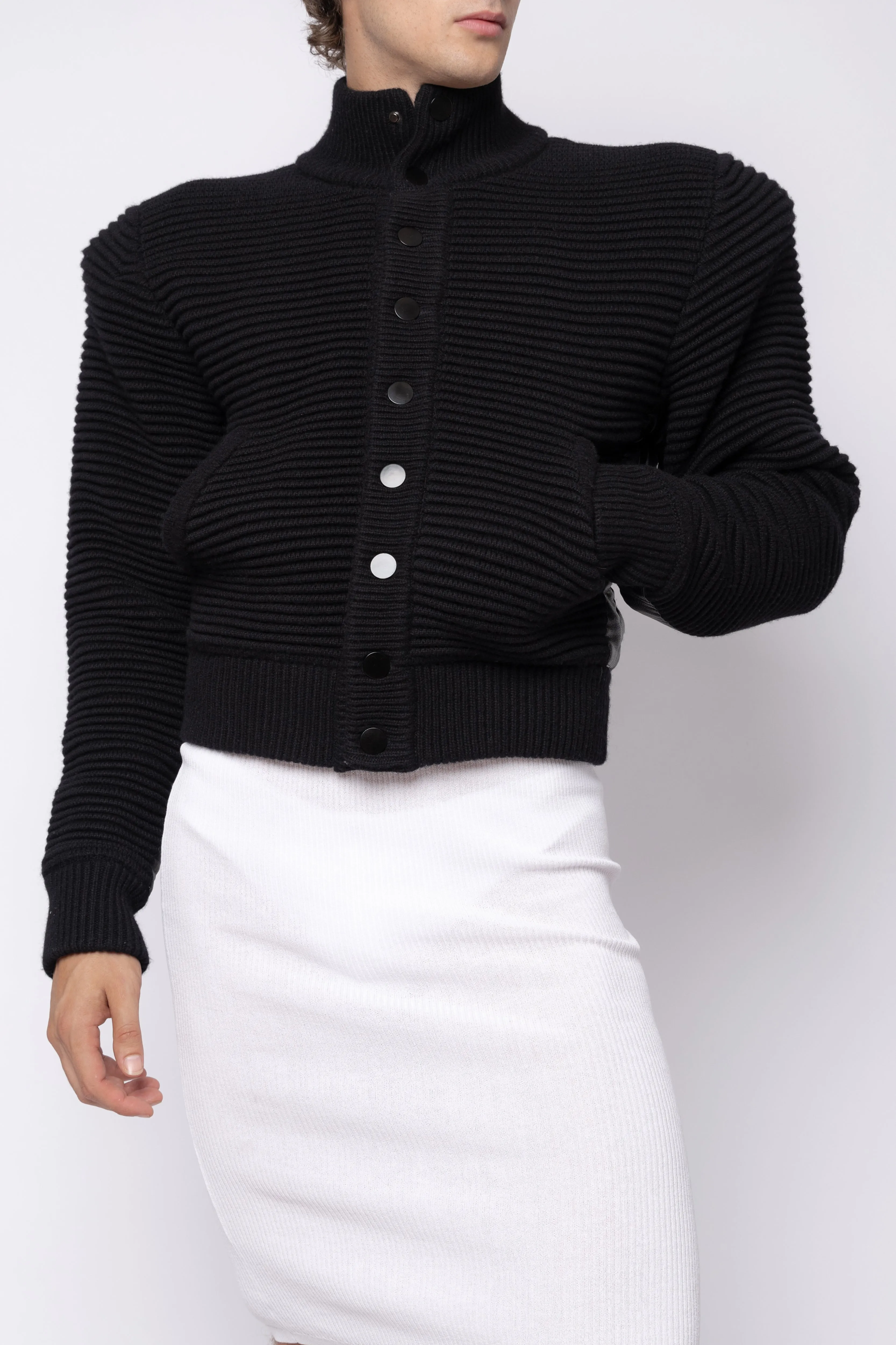 Power Shoulder Knitted Bomber Black