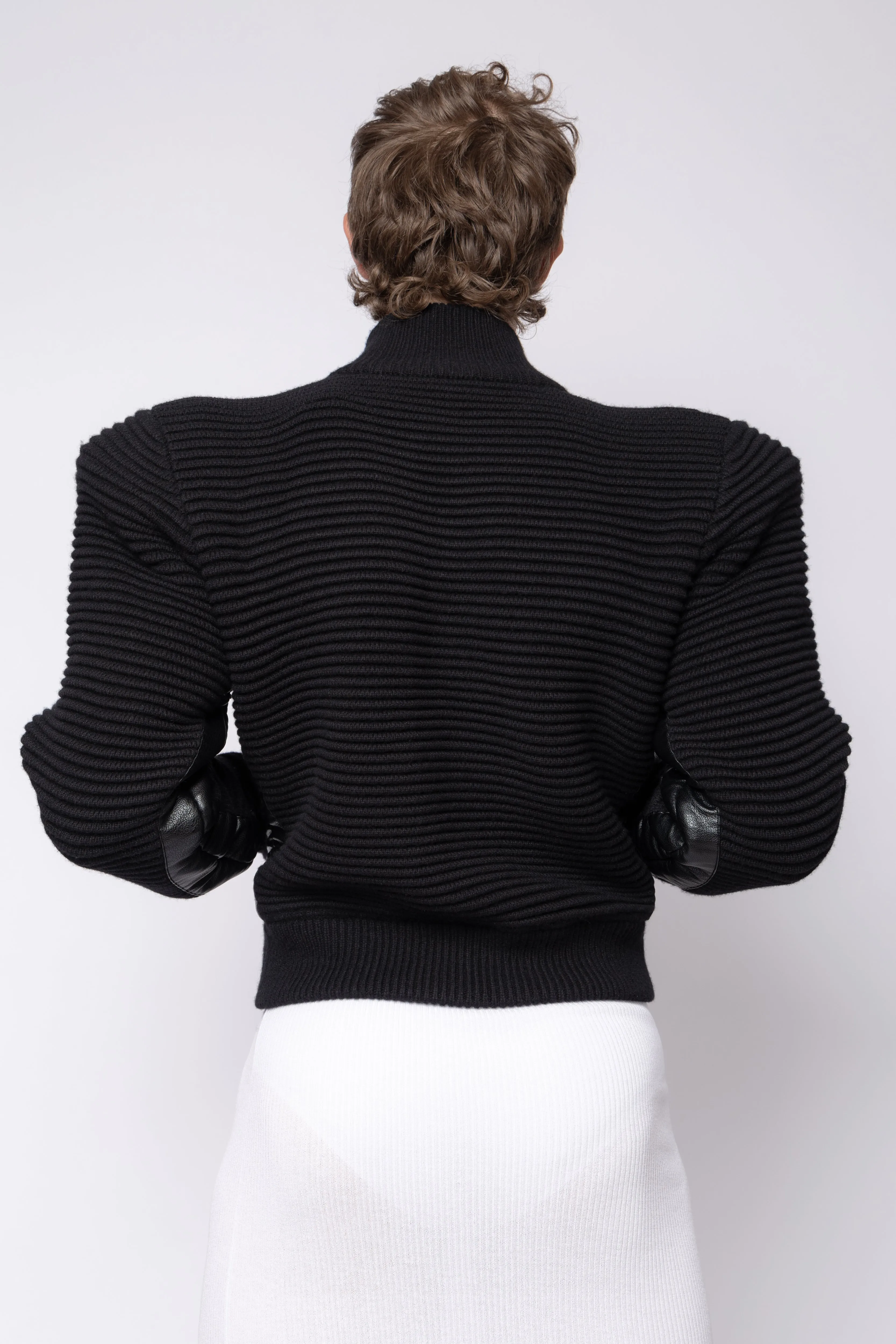 Power Shoulder Knitted Bomber Black