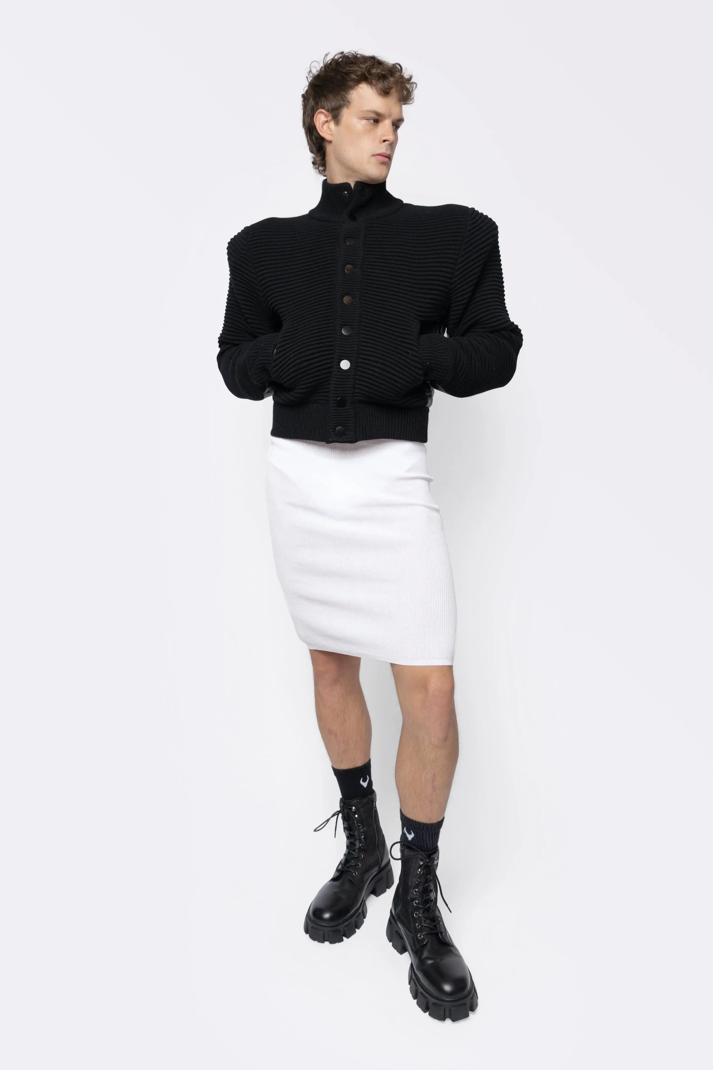 Power Shoulder Knitted Bomber Black