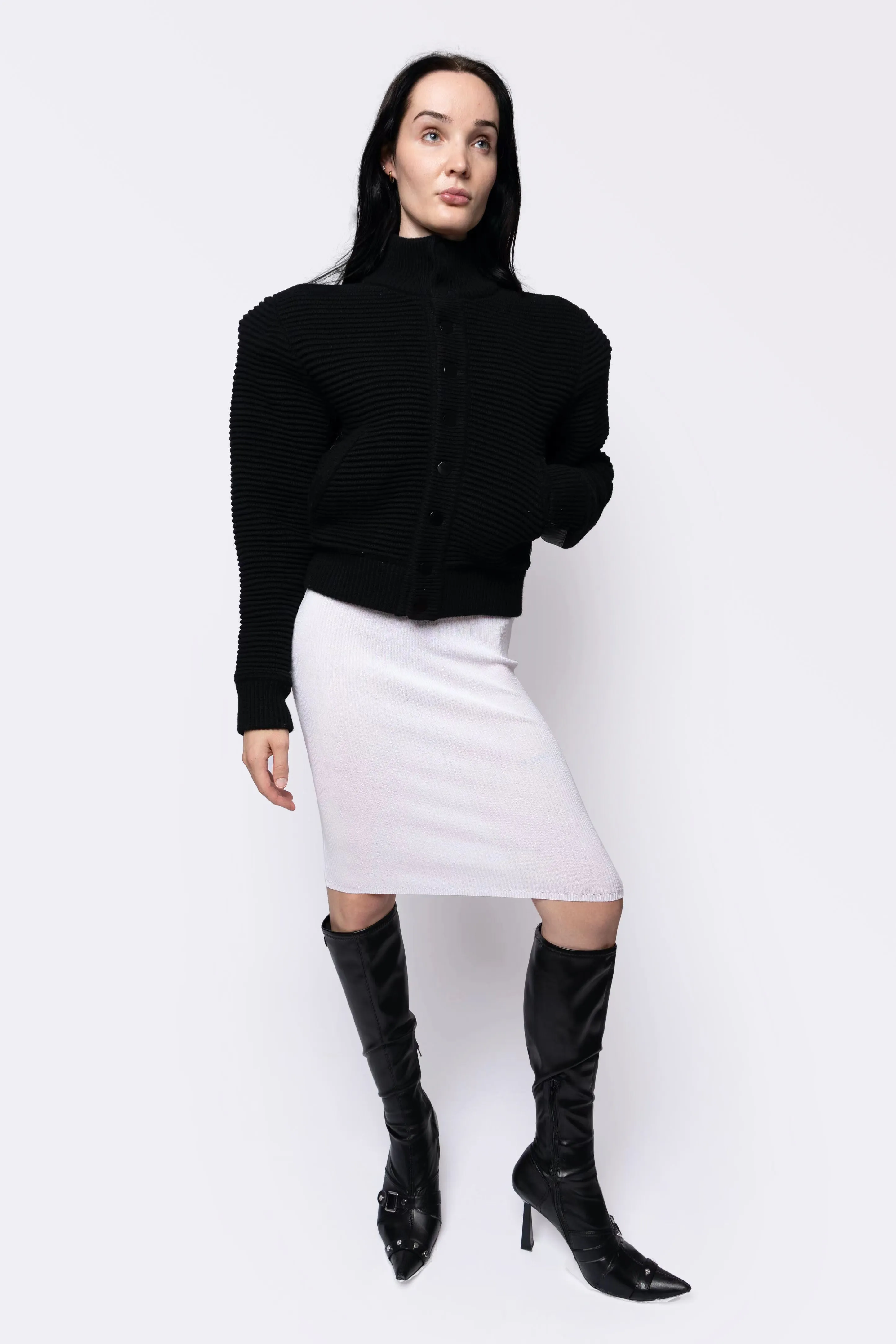 Power Shoulder Knitted Bomber Black