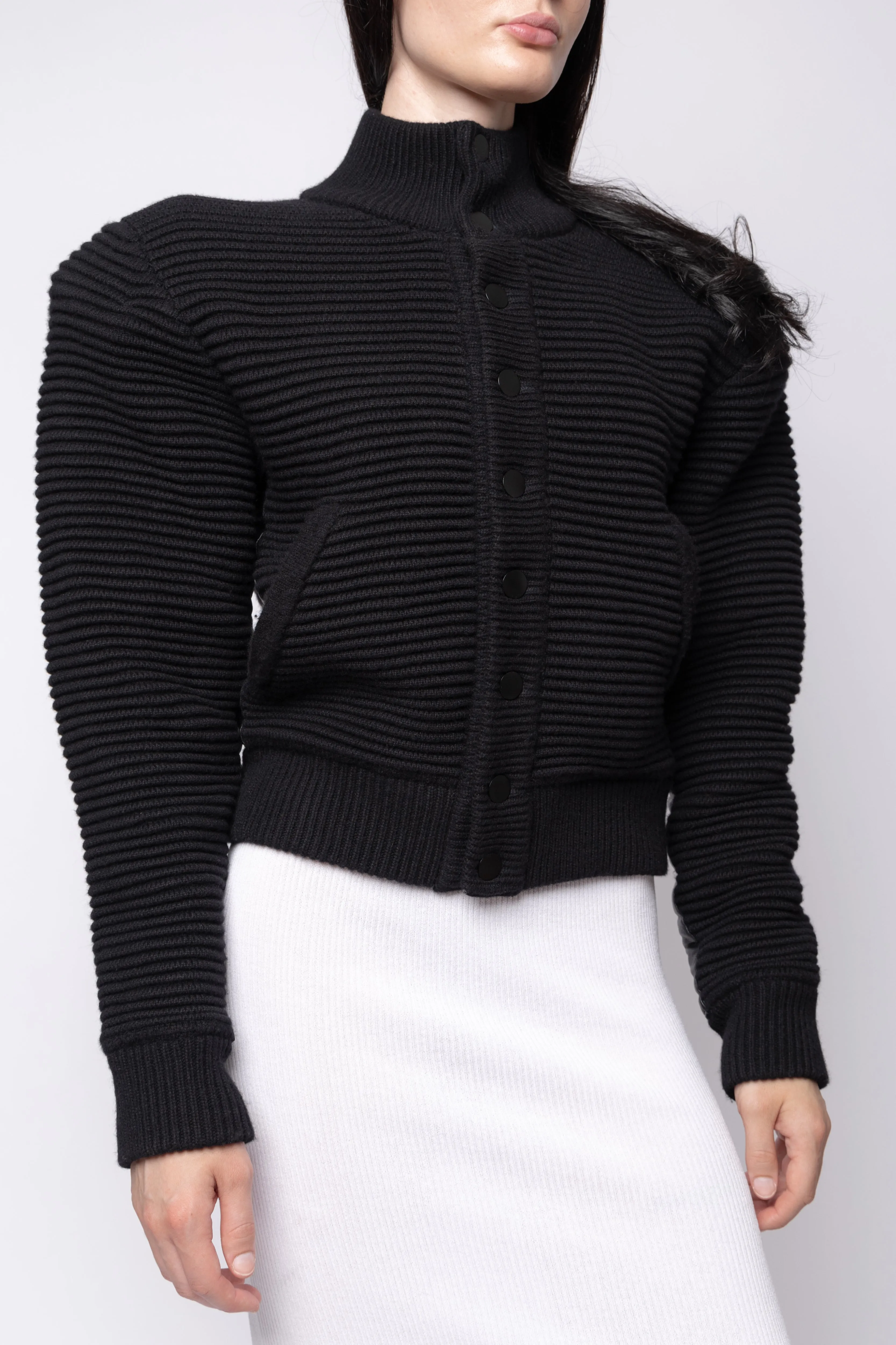 Power Shoulder Knitted Bomber Black