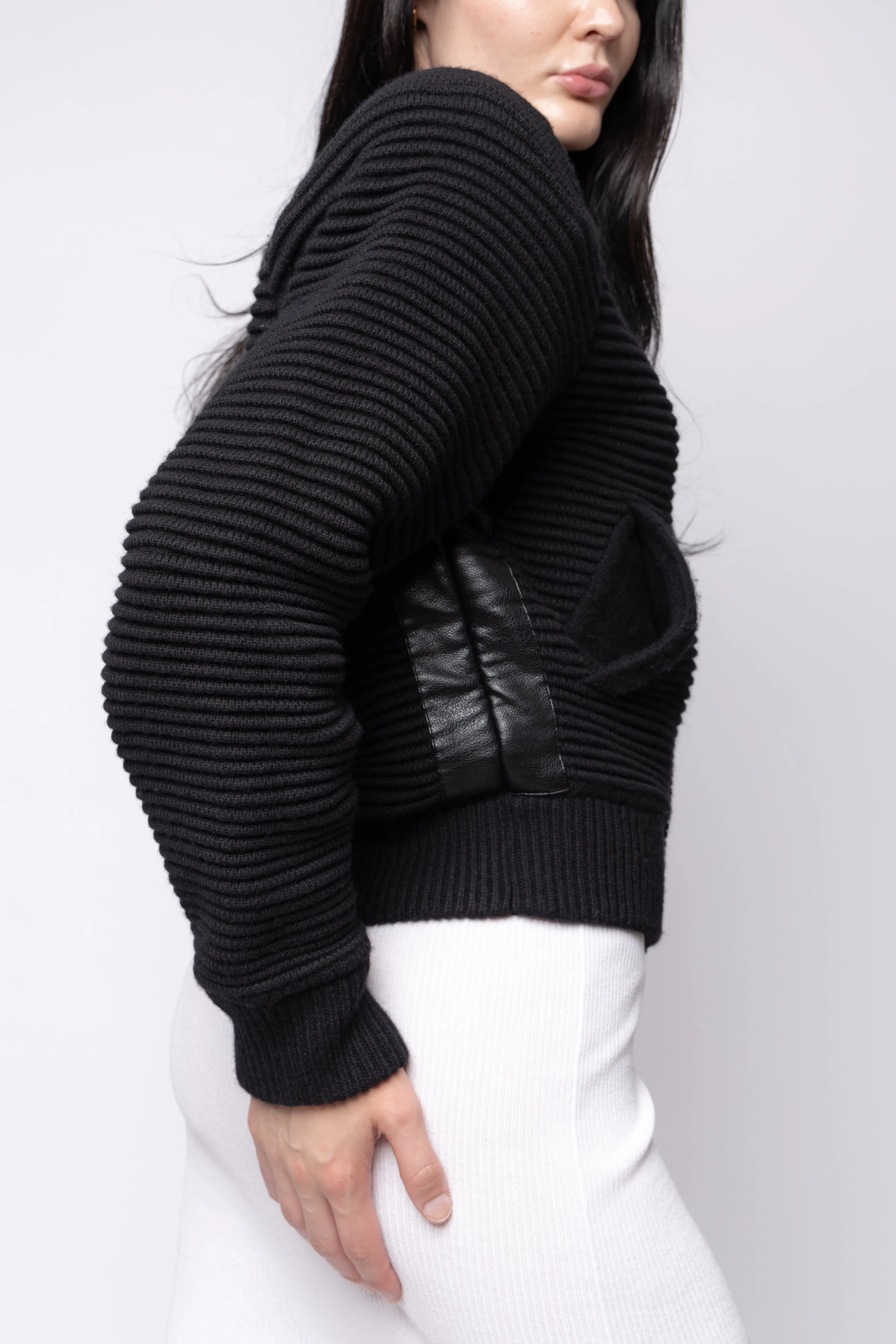 Power Shoulder Knitted Bomber Black