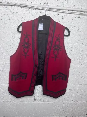 Red Wool Vest - Black Embroidery