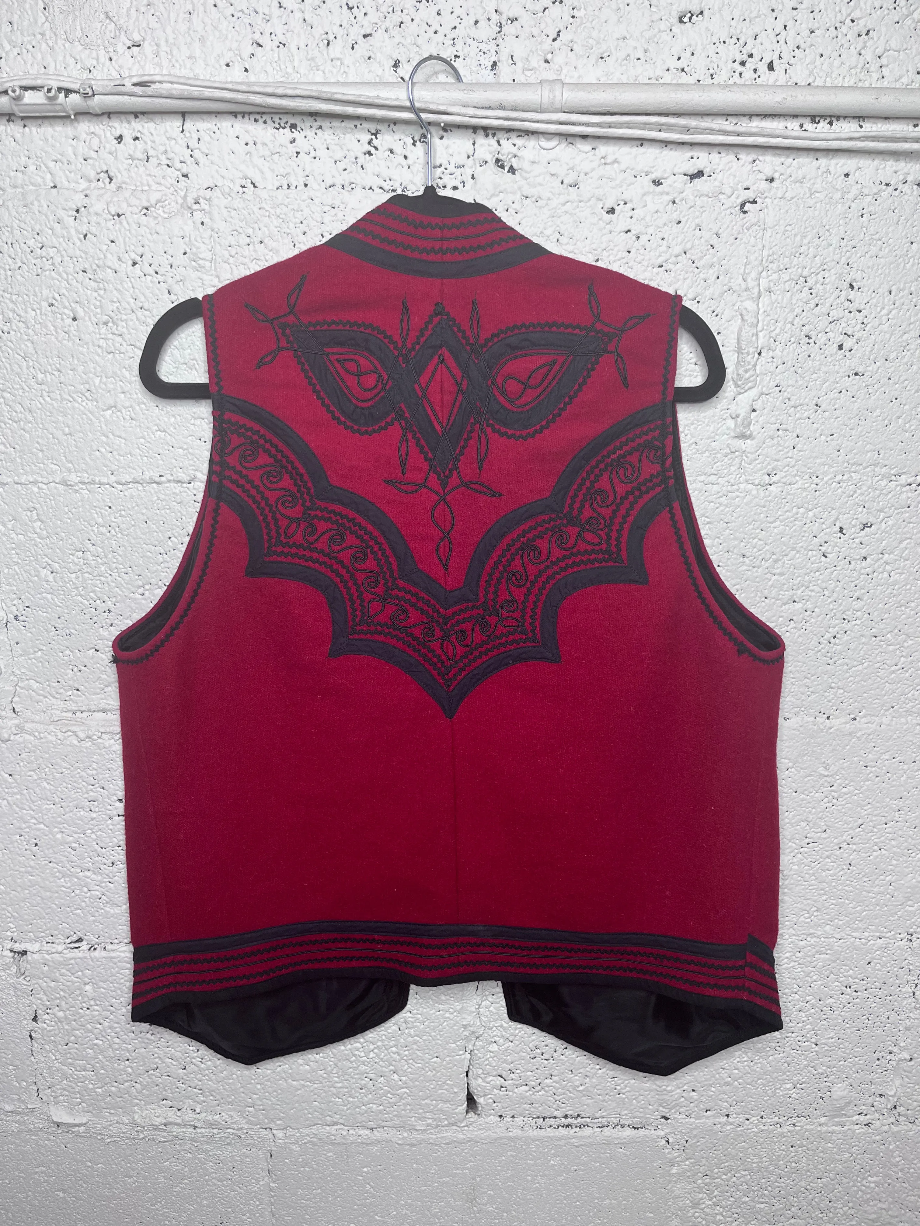 Red Wool Vest - Black Embroidery