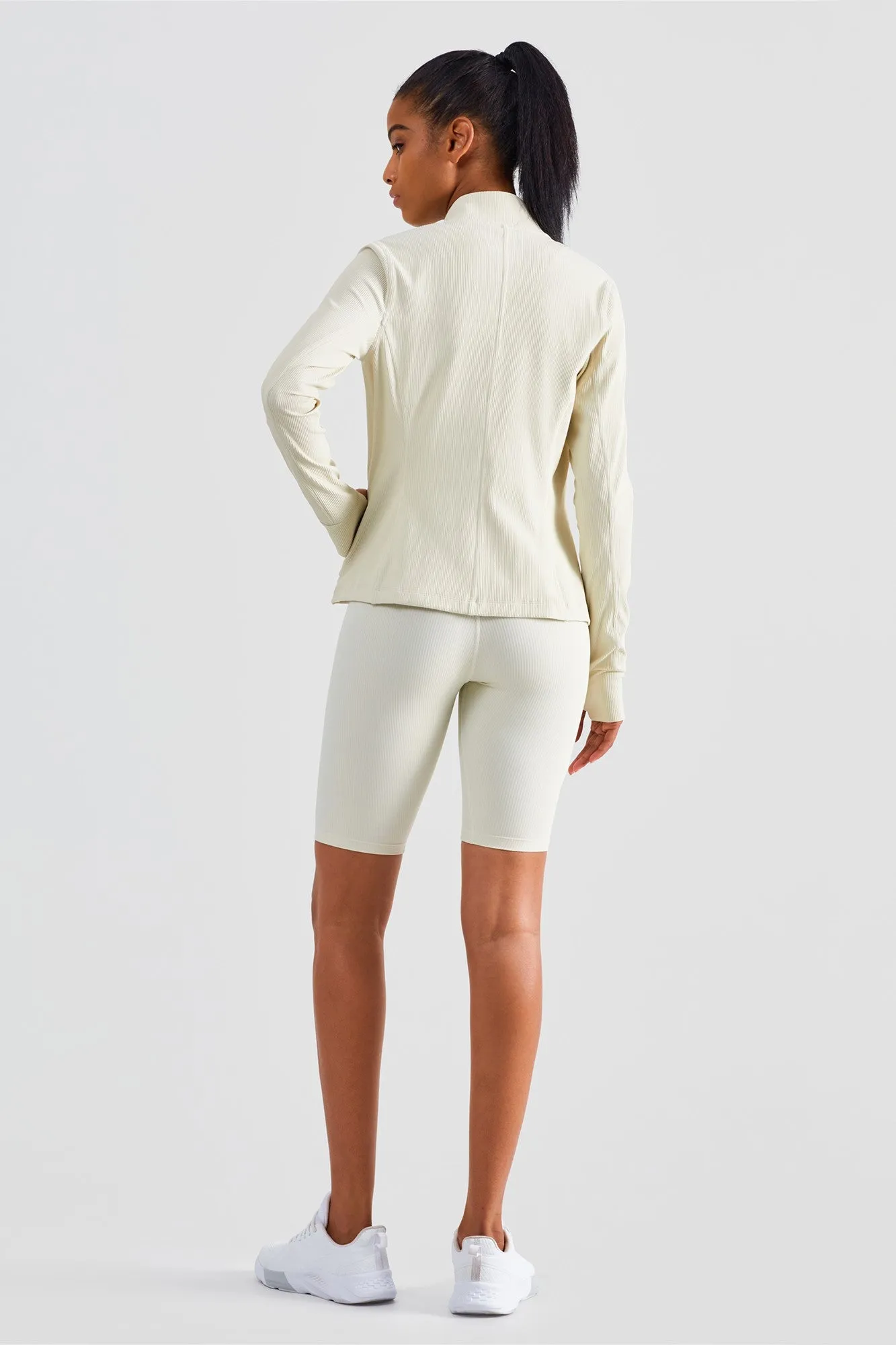 Ribbed Stand-Collar Full Zip Track Jacket