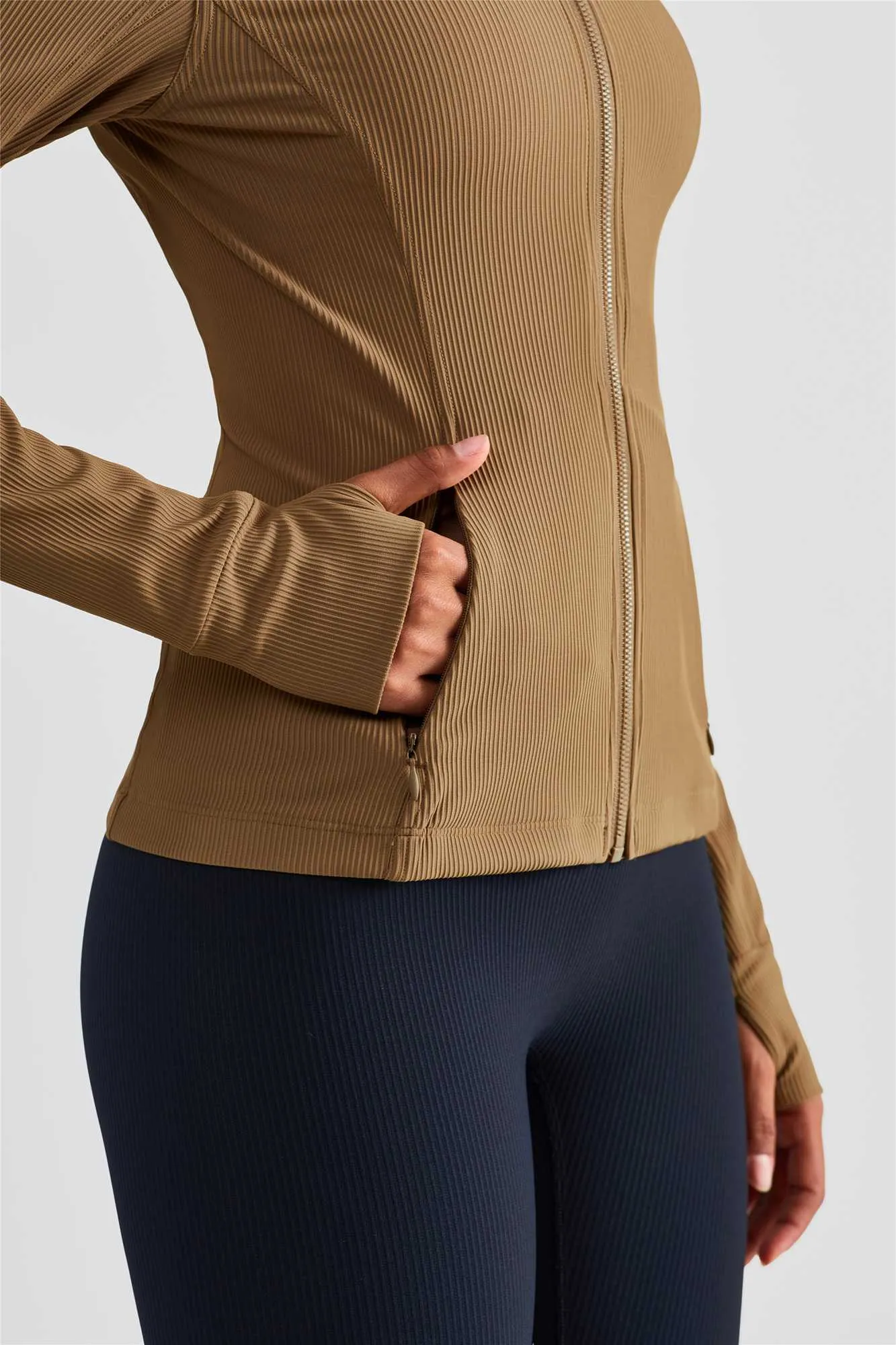 Ribbed Stand-Collar Full Zip Track Jacket