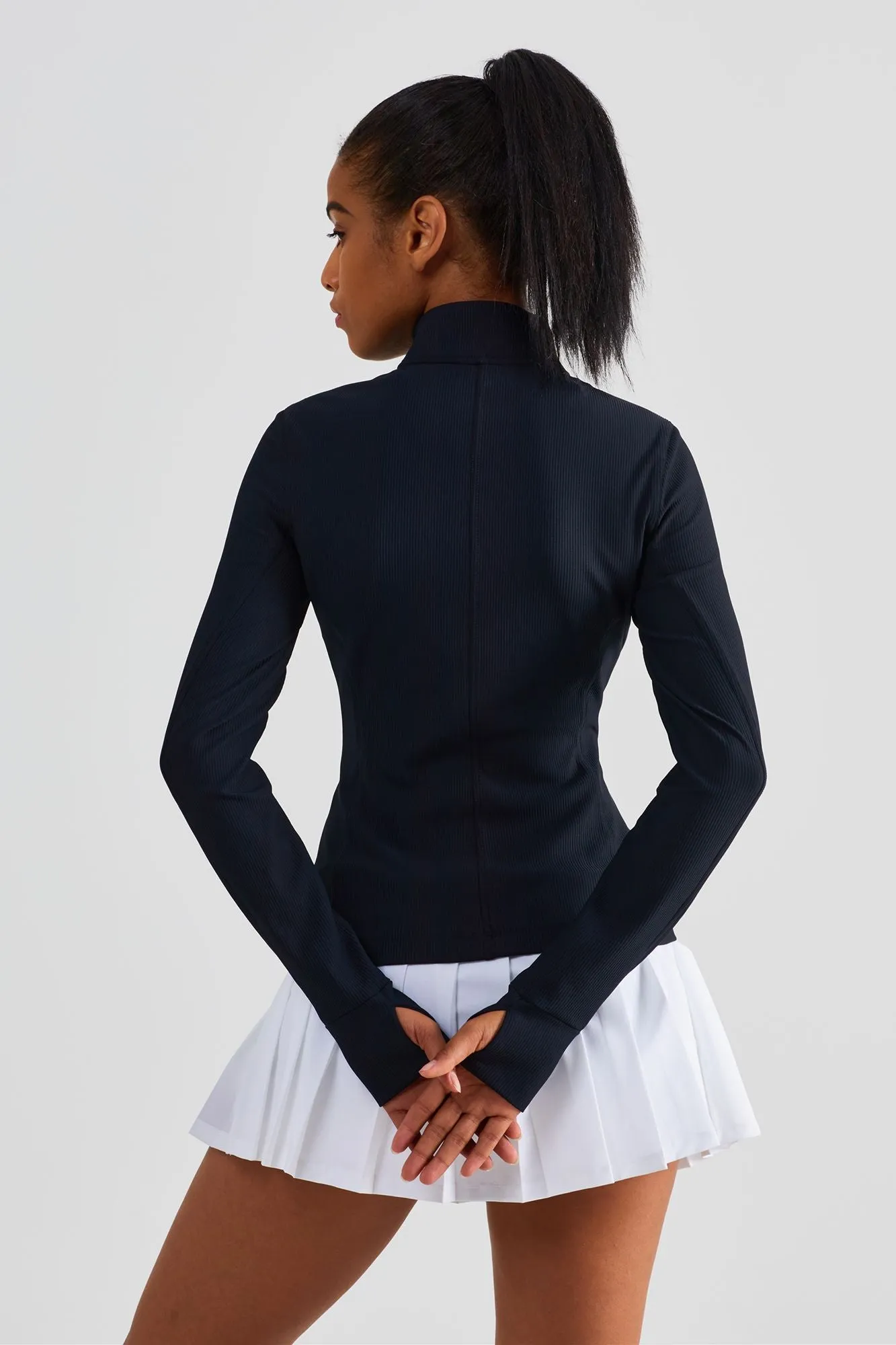 Ribbed Stand-Collar Full Zip Track Jacket
