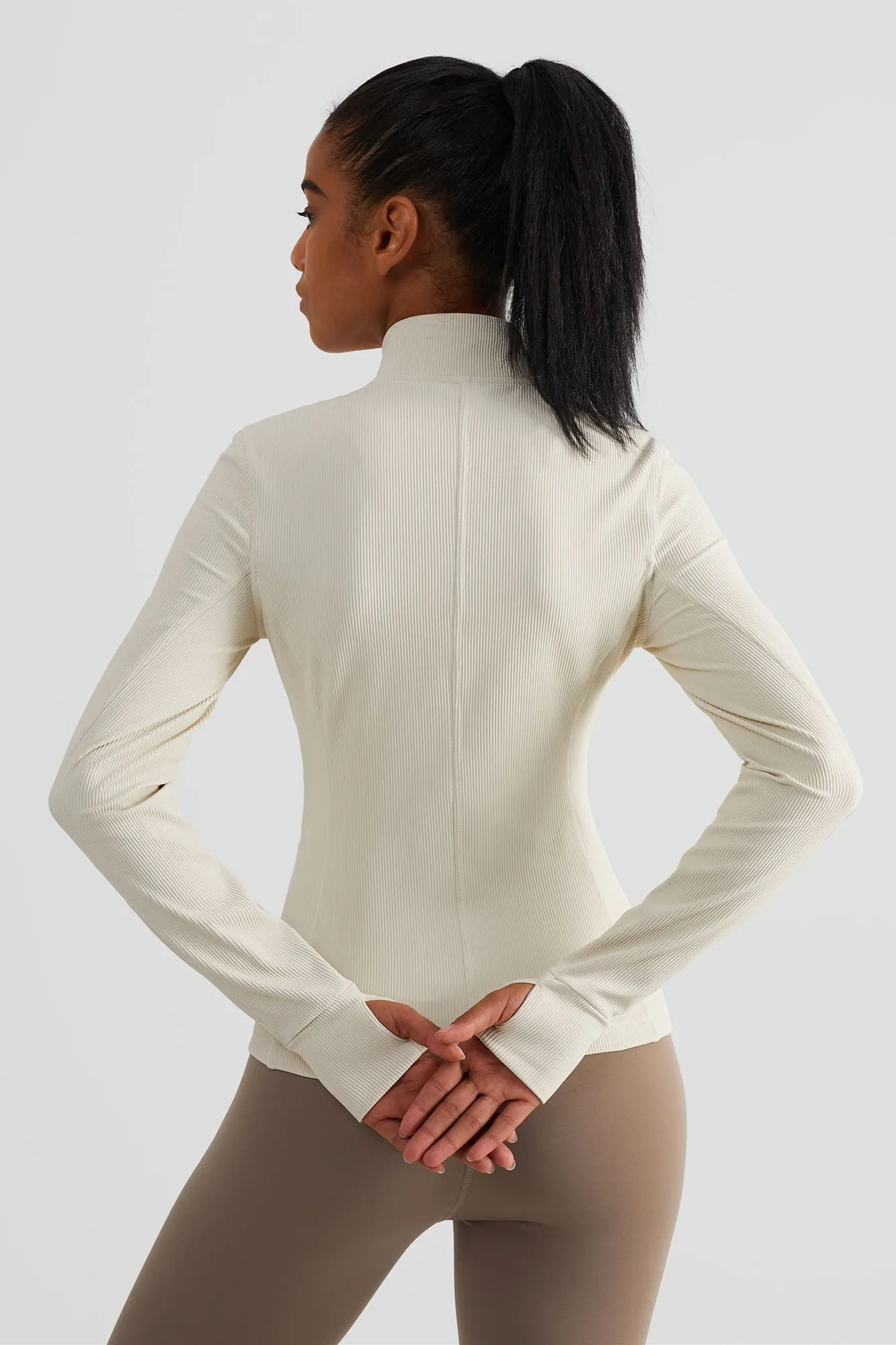 Ribbed Stand-Collar Full Zip Track Jacket