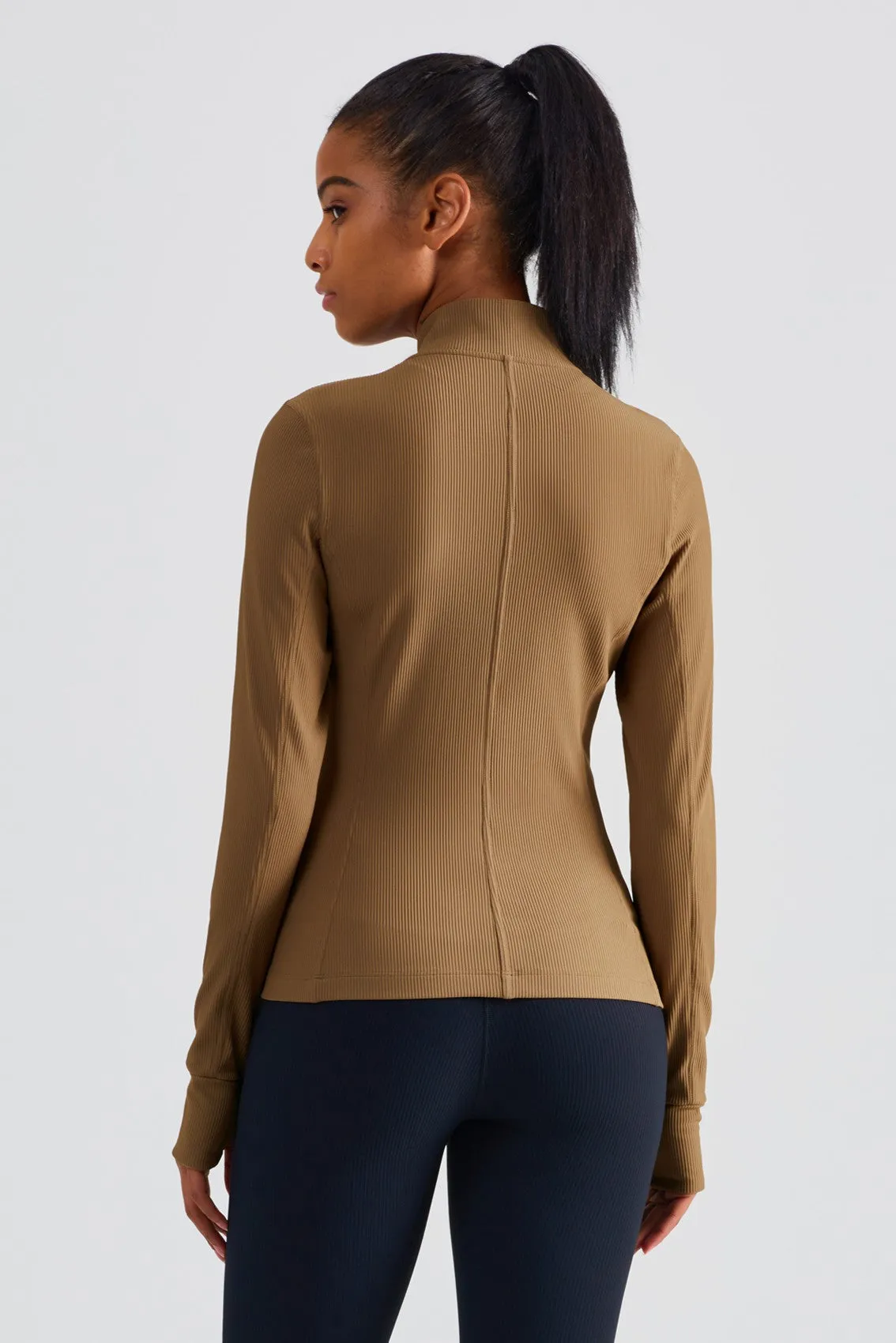 Ribbed Stand-Collar Full Zip Track Jacket