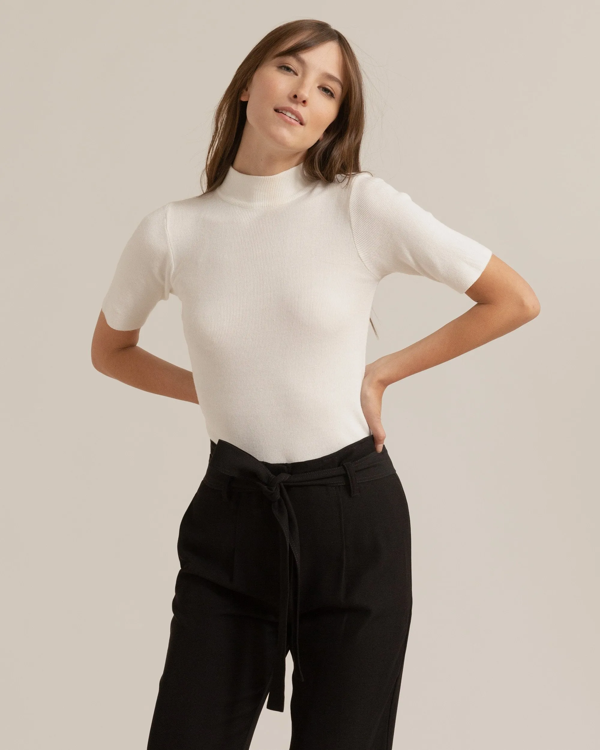 Ting Ting Mock-Neck Short-Sleeve Sweater