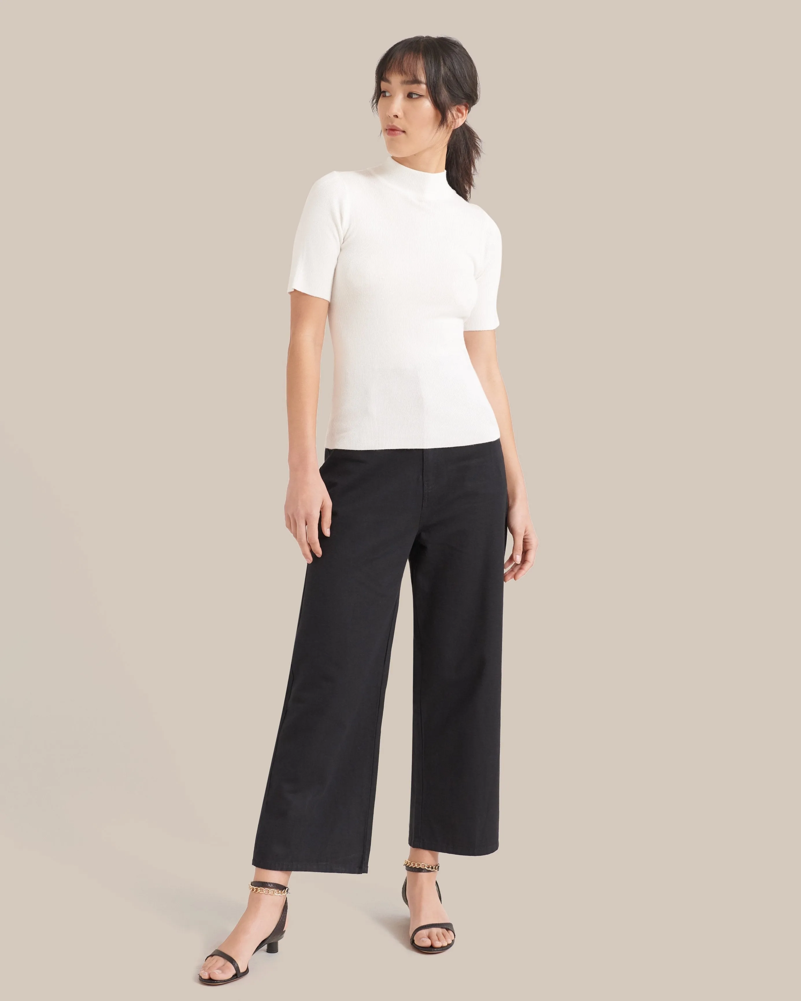 Ting Ting Mock-Neck Short-Sleeve Sweater