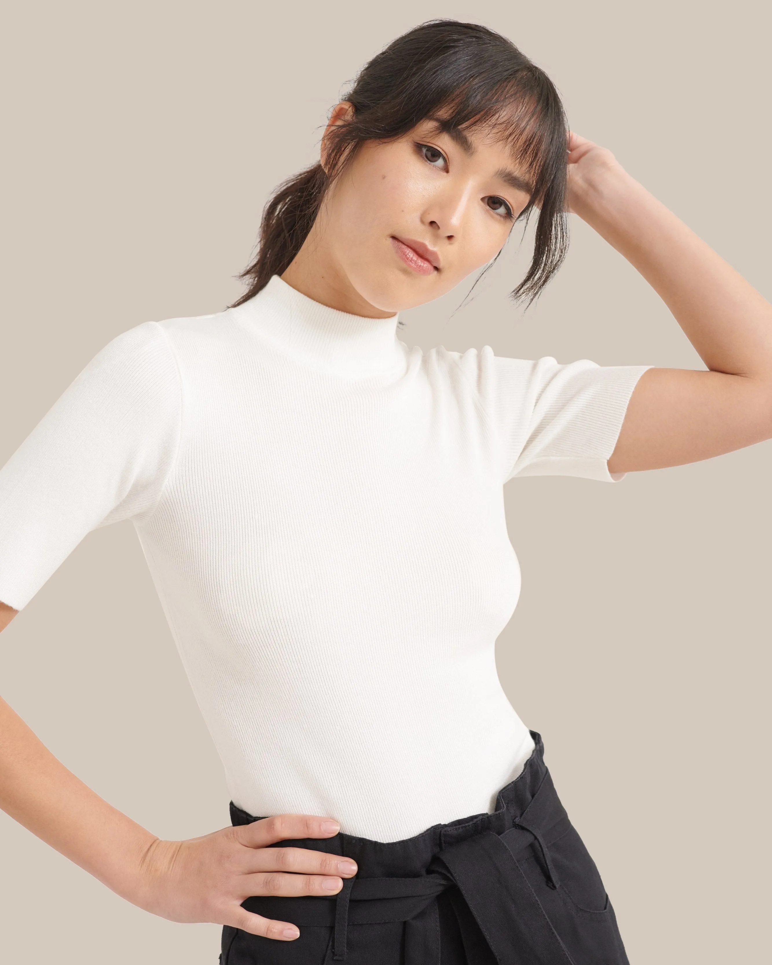 Ting Ting Mock-Neck Short-Sleeve Sweater