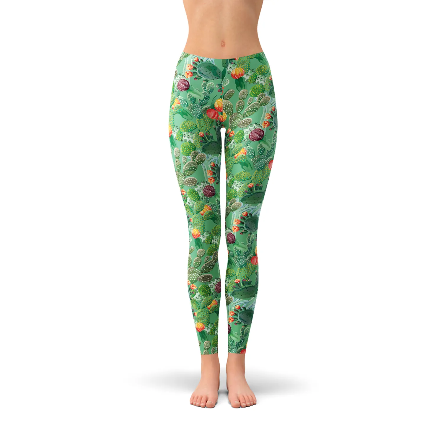 Women's Vibrant Cactus Print Leggings for Fitness Fashion